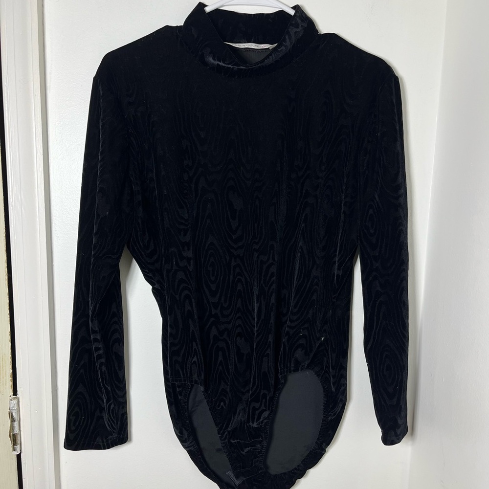 Vintage Victoria’s Secret Black Velvet Burnout Bodysuit L Mock Neck Y2K